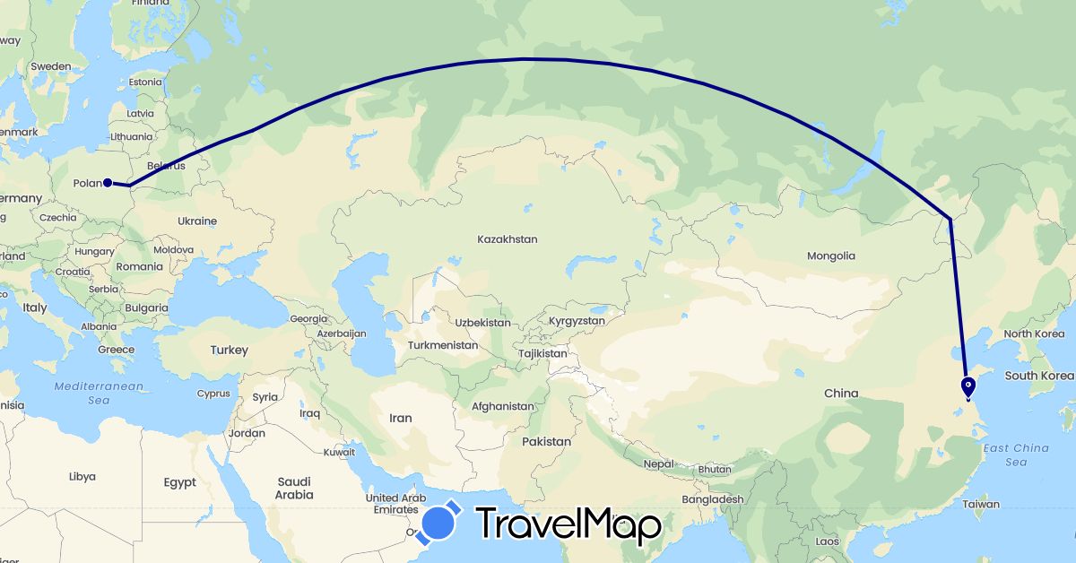 TravelMap itinerary: driving in China, Poland, Russia (Asia, Europe)